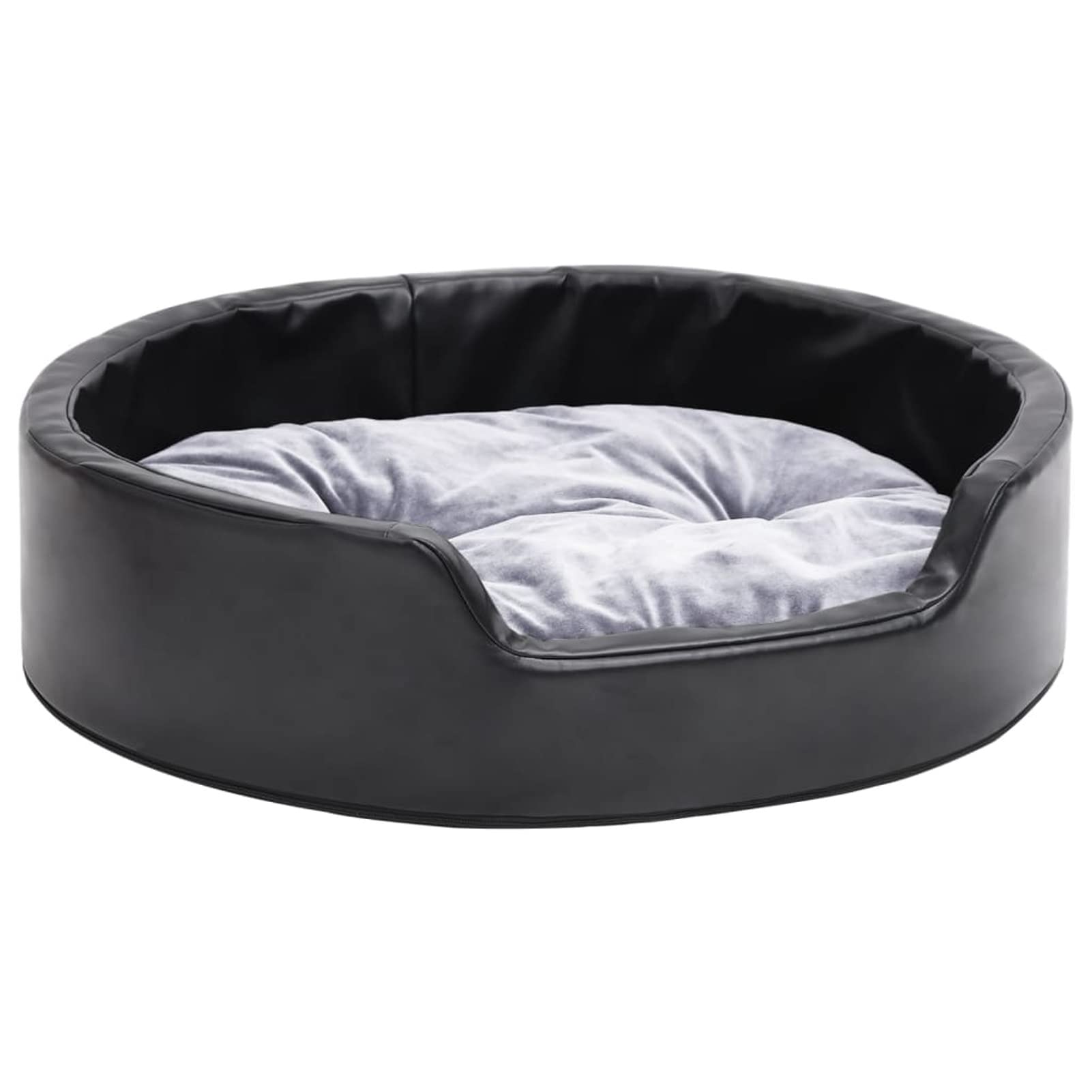 ZEYUAN Cama para Perros, Sofa Perro, Colchon Perro, Sofá Cama para Mascotas, Felpa y Cuero sintético Negro Gris 69x59x19 cm