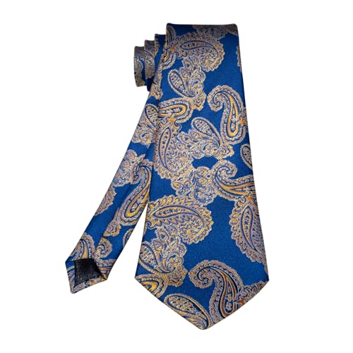 Image of 5PCS Mens Silk Designer Tie, Pocket Square, Cufflinks, Drilled Tie Ring and Lapel Pin Set for Wedding Groom Party