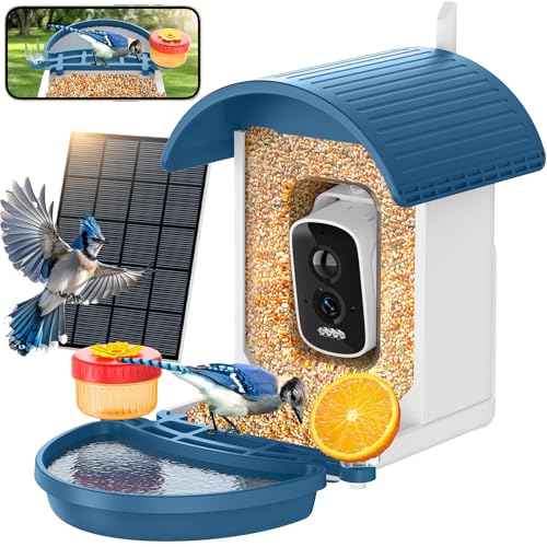 Bird Feeder with Camera, Smart Birdfeeder with Solar-Powered, 5MP AI Identify Birds 11000, Night Vision, Auto Record Video,Instant Notifications, Bird Feeders for Outdoors, Birds Watching Gifts