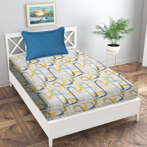 Image of IVAZA Ezyption Cotton Soft and Warm Mix N Match Bedsheet Set for Single Size Bed Soft Durable bedsheet with1 Pillow Cover Gold Yellow