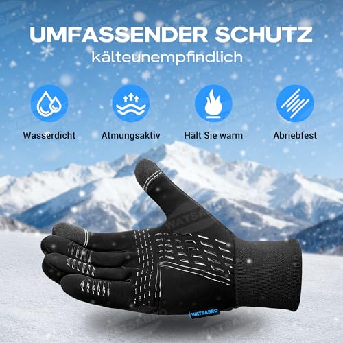 WATSABRO Fahrradhandschuhe Winter, Laufhandschuhe-Touchscreen mit Anti-Verlust Clip – Winddichte Sport Handschuhe für Herren & Damen zum Radfahren, Laufen und Outdoor-Aktivitäten - L
