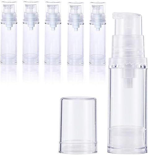 UPSTORE 6 botellas de plástico transparente sin aire de 0.17 onzas (0.2 fl oz), dispensador de tamaño de viaje, dispensador de maquillaje, vial de
