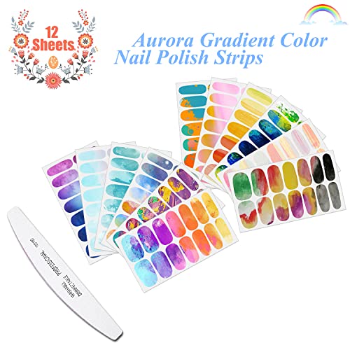 Jerclity 12 Sheets Graffiti Gradient Color Full Nail Wraps Aurora Nail Polish Strips Stickers Cloud Full Nail Stickers Self Adhesive Nail Art Decal Strips With Nail File For Women Girls Diy Nail Art #TOP1