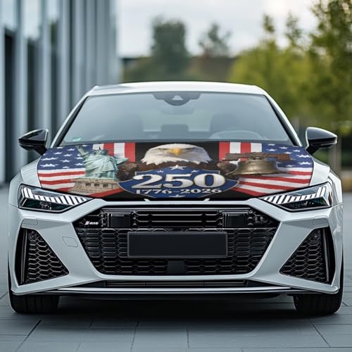 Image of Eagle Automotive Hood Cover for Cars Sedans Washable Car Hood Cover 250 Years USA Flag Car Front Hood Cover Car Hood Cover Wrap 4th of July Decorations