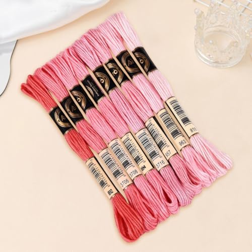 Image of 70 Yards 8 Skeins Gradient 6 Strands Hot Pink Embroidery Friendship Bracelet Thread Variegated Floss Cross Stitch Polyester Threads Assorted Bulk Set for Hand Sewing Making Crochet Supply