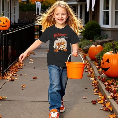 Girls Halloween Shirt Nightmare on Main Street Pumpkin Bat Tshirt Spooky Season Short Sleeve Tops Kids Fall Outfits2