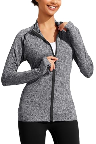 Pinspark Lightweight Workout Jacket For Women Full Zip Slim Fit Athletic Running Jacket With Thumb Holes Zipper Pockets cover