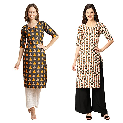 Image of Pinkmint Women's Crepe Digital Print Straight Kurta [Pack of 2]