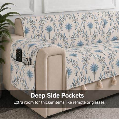 Image of STITCHNEST 'Eden Weaves Collection Series' 2 Seater Sofa Cover | Full Coverage with Armrest Pockets | Elegant Woven Fabric, Decorative Tassels, Washable & Durable for Modern Living