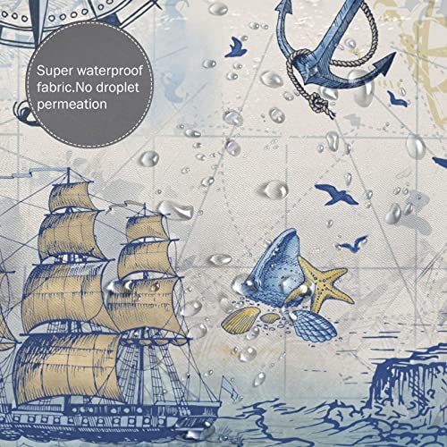 Domoku Nautical Shower Curtain For Bathroom, 3D Ocean Sailboat Lighthouse Anchor Fabric Shower Curtain Decorative, With 12 Hooks Waterproof Washable 72 X 72 Inches Blue #TOP3