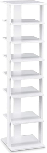 COSTWAY 7-Tier Shoe Rack, Freestanding Wooden Shoe Shelf Storage Stand, Single/Double Row Corner Shoes Organiser Unit for Home Hallway Entryway Closet (27 x 26 x 110cm, White)