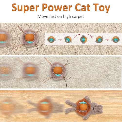 Salodal Interactive Cat Toys for Indoor Cats,Fast Moving Ball with Rabbit Cover,Bird Chirping Toy for Bored Indoor Adult Cats,Automatic Kitten Toys,Smart Self Play Ball,Motion Activated, Rechargeable — view 4