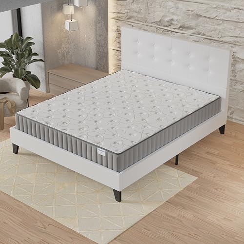 NOVEMBER- Ensemble Matelas + Sommier & tête de lit capitonnée (160 x 200cm)- Matelas Orionis Mousse Mémoire de Forme d’épaisseur 16cm + Lit Stable &...
