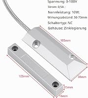 Gebildet Home Security Verkabelter Rolltorkontakt OC-55 100V/0.5A Magnetischer Reed-Schalter mit 2 Drähten für Magnet in der Nähe – Stromkreis verbinden, Magnet entfernt – Stromkreis unterbrechen – Ansicht 3