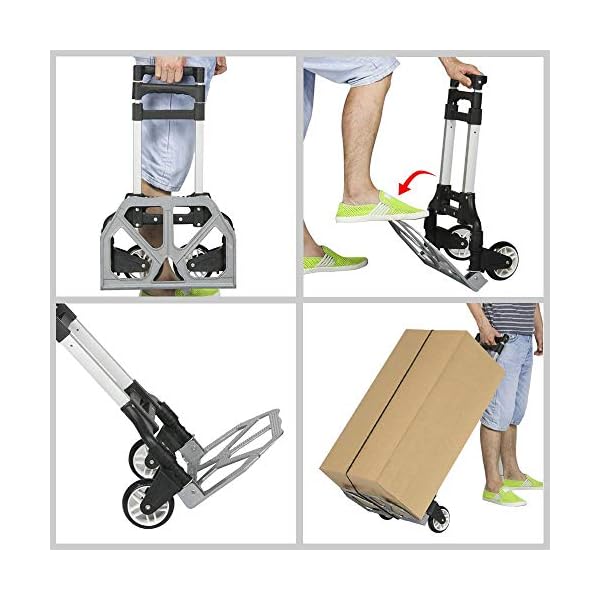 Yaheetech Sackkarre Handkarre Aluminium Transportkarre klappbar mit Ausziehbarem Teleskopgriff 100 cm Stapelkarre 75 kg belastbar – Bild 7