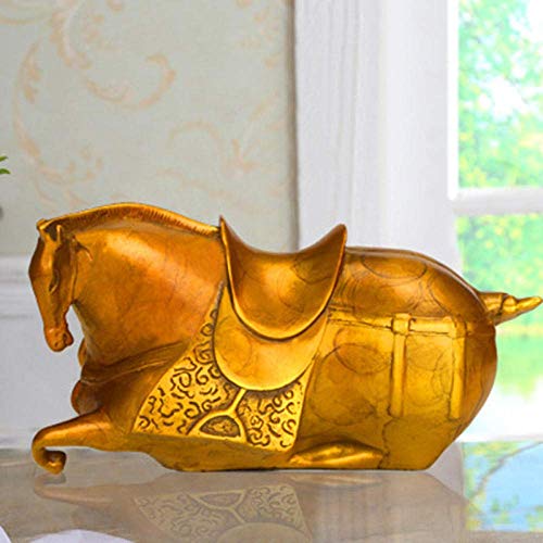 Statue cheval couché en pur cuivre véritable pour décoration de salon chic