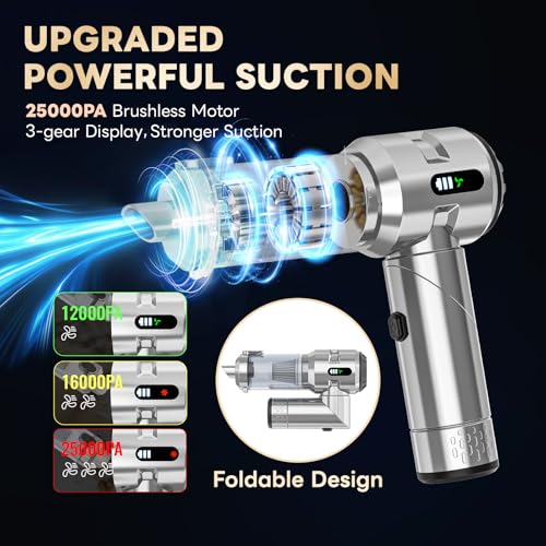 Image of Sycoodeal Car Vacuum Cleaner,Mini Vacuum Portable Cordless,25000PA Powerful Strong Cyclonic Suction USB Rechargeable Foldable Handheld Vacuum with One-Touch Dust Removal for Car