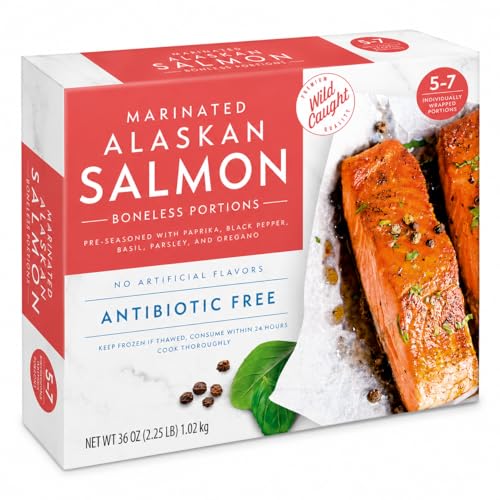 Wild Caught Marinated Alaskan Salmon – Boneless Herb and Spice Pre-Seasoned, Individually Wrapped, 5–7 Portions, 36 oz (2.25 lb)