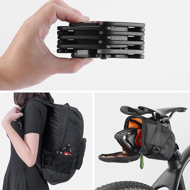 Lucchetto pieghevole per bicicletta, resistente in lega di zinco, antifurto con staffa di montaggio, catena flessibile da 83 cm, per bici da strada, mountain bike, nero