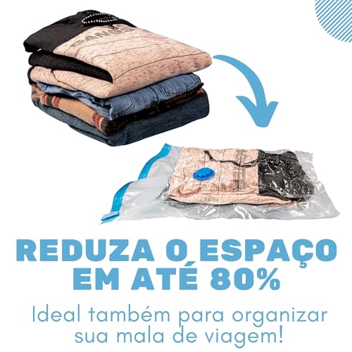 Kit 5 Saco a Vacuo + Bomba Mala Viagem Roupas Cobertor Edredom Vac Bag Guarda Roupa Mais Espaço