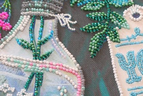 Image of Wizardi Bead Embroidery Kit - Thinking of You. Colorful Beads, Beading Needles. DIY Kit. Embroidery for Beginners. Home Decor. AB-816 Abris Art