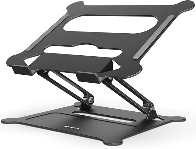 Laptop Stand for Desk, Foldable Laptop Riser, Portable Laptop Stand Adjustable Height with Heat-Vent, Laptop Riser Compatible with MacBook Air/Pro, Dell, HP, Lenovo, More 10-15.6" Laptops, Black