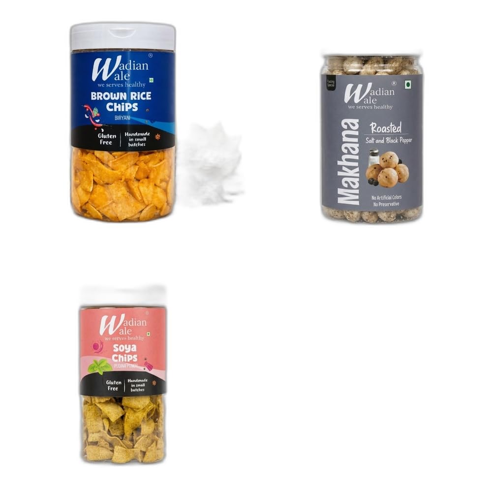 Wadianwale Healthy Diet Brown Rice Biryani Chips & Roasted Salt & Black Pepper Makhana & Soya Pudina Gluten Free Chips (Pack of 3)-image-18