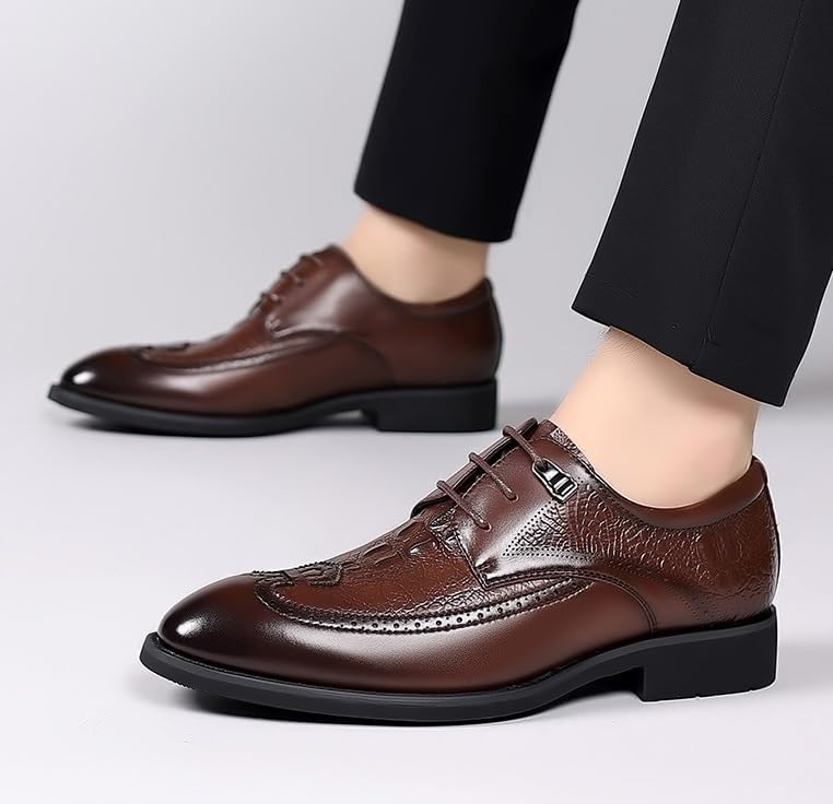 YZABEL Men's Alligator Crocodile Print Oxfords Dress Shoes, Stylish Pointed Toe Lace-Up Casual Shoes, Lightweight Comfortable for Formal Business Wedding2