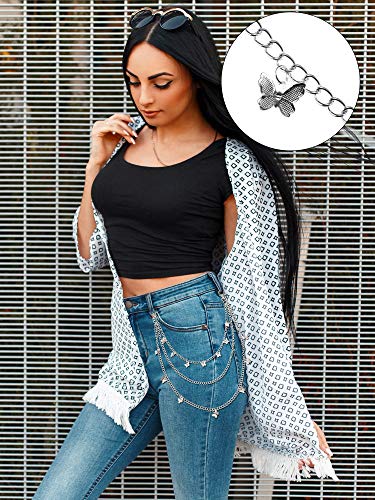 image for Hicarer 6 Pieces Chain Belt Jeans Pants Chain Goth Multi Layer Chains 