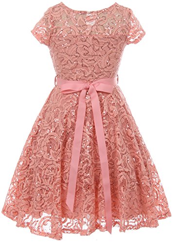 BNY Corner Cap Sleeve Floral Lace Glitter Pearl Holiday Party Flower Girl Dress2