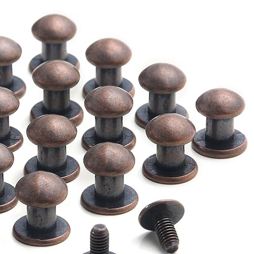 YORANYO 30 Sets 8MM Round Head Button Stud for Leather Chicago Screws Spikes and Stud Leather Rivets Screws Button Rivets for Repair and Decorate Clothing Shoes Belts Bags Dog Collars (Antique Copper) - Thumbnail 4