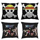 MAJEQZGY Quadrat Kissenbezug One Piece Beide Seiten Drucken Kissenbezüge 45 x 45cm Kissenbezüge Satz von 4 mit Reißverschluss Cartoon Geschenk (Cooler Schwarzer Stil)