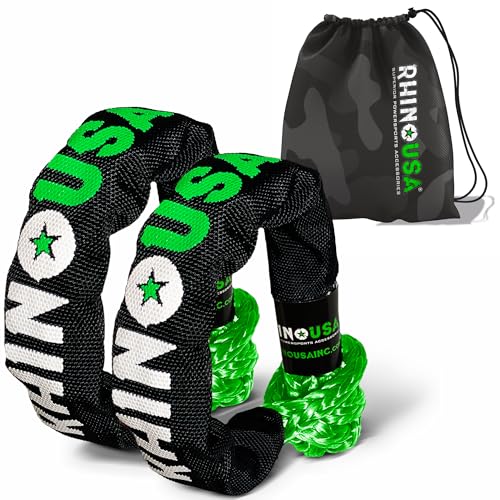 Image of Rhino USA Synthetic Soft Shackle Rope (2-Pack) - 44,050lb Offroad Recovery | 1 /2in x 22in Soft Shackles, 44,050lb Min Break Strength. For Truck, UTV, ATV. Compatible with Jeep, Toyota, Ford. Green