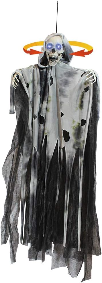 JOYIN 36" Animated Hanging Grim Reaper, Ghost with Led Eyes & Creepy Sounds & Moving Head for Best Halloween Props