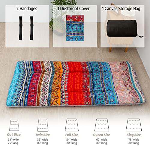 Image of MAXYOYO Bohemian Floor Cot Mattress, Japanese Floor Mattress Narrow Twin Futon Single Mat for Adults, Foldable Futon Roll Up Mat for Camping