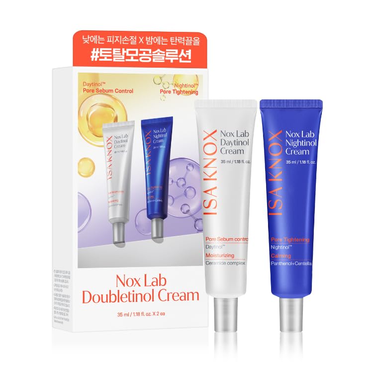 ISA KNOX Nox Lab Doubletinol Cream Set (Pack of 2, 2.36 fl oz) - Korean Skincare AM/PM Pore Care Set with Daytinol & Nightinol. for Hydration, Radiance & Elasticity