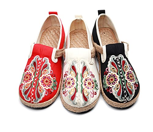 Women's Slip on Flats,Round Toe Solid Classic Cloth Shoes,Soft Comfortable Cotton and Linen Antique Flats Shoes, Low-Cut Embroidered Flat Shoes3