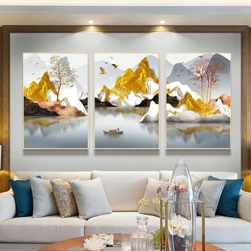 Peinture sur toile paysage abstrait KEBIA triptyque de salon