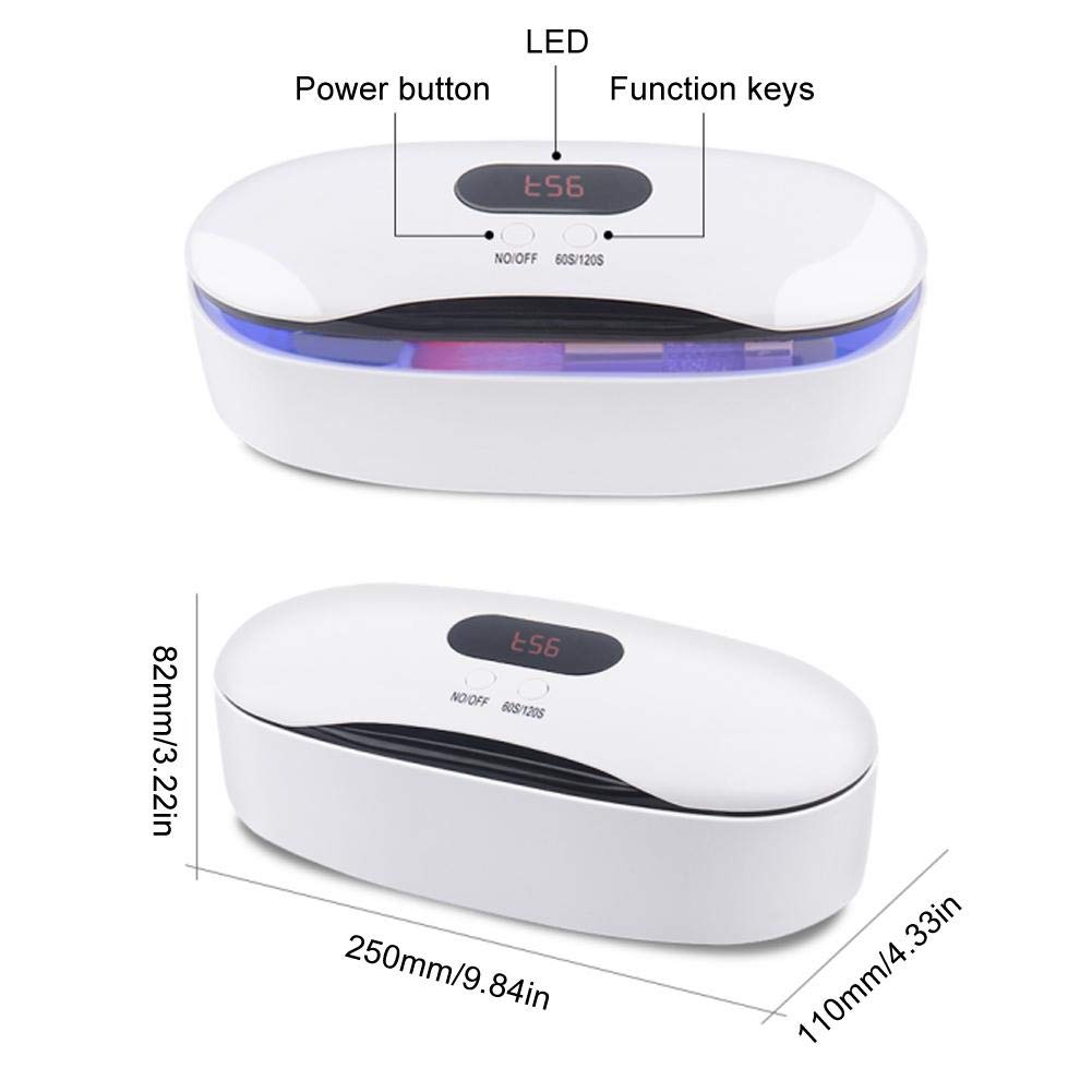 Caja de desinfectante UV, esterilizador de luz Ultravioleta multifunción Protable, máquina de Limpieza desinfectante eléctrica para maquinillas de Afeitar, Tijeras para uñas(Blanco)