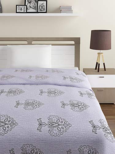 Image of Swayam Ananda-Premium 100% Cotton 200 TC,Microfiber Fill 150 GSM -Floral Pattern-Single Comforter, Grey, White
