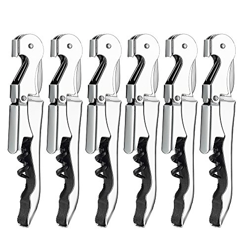 6 Pack Corkscrew Wine Opener With Foil Cutter By YWQ -Thick Stainless Steel Bottle Opener For Beer Or Wine - Love It Or Return It! , Opens Easy! Premium All-In-One Waiters Corkscrew.