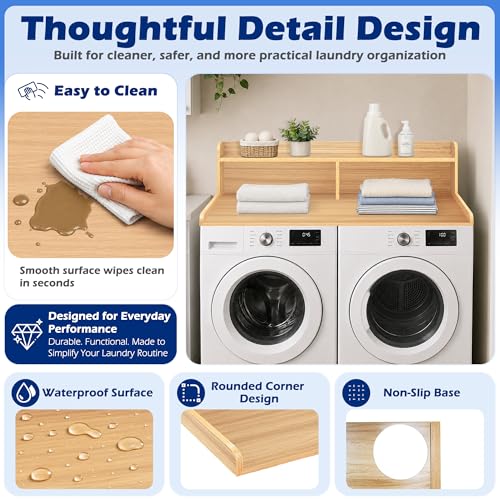 Image of Royxen Laundry Countertop with Storage Universal Fit, Washer and Dryer Countertop with Shelf, Laundry Room Storage, 2-Tier Shelf (Oak)