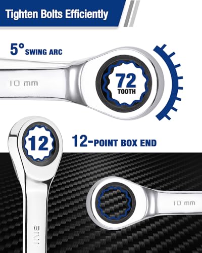 Image of WORKPRO 10 mm Ratcheting Combination Wrench, Mirror Polish Chrome Plating | Premium CR-V Steel, 72-Teeth, 12 Point Design, Metric, For Home Projects, Motorcycle Repair, Garage Work, Plumbing, Machinery