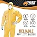 Tiger Tough Yellow Hazmat Suit Disposable, Chemical Protective Coveralls with Hood, Zipper, Booties, Elastic Cuff & Waist, PPE Paint Suit, Cleaning Jumpsuit, Biohazard Protection, Large, 1-Pack