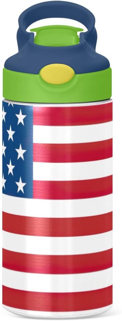 Nander American Flag Insulated Kids Water Bottle 14oz,Double Wall Vacuum Stainless Steel Wide Mouth Sports Drinks Flask,Leak Proof BPA Free Travel Thermo Mug for Outdoor School - Image 2