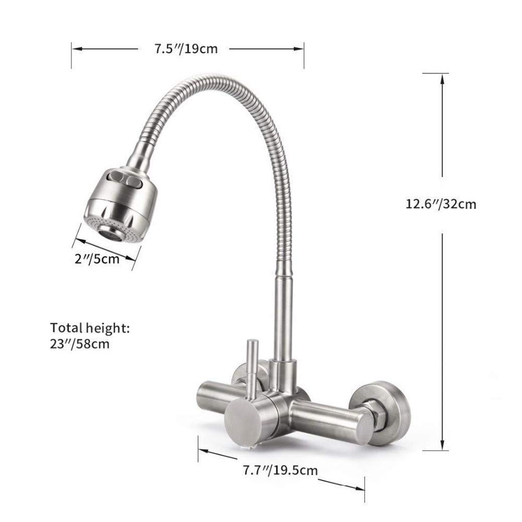 Grifo De La Cocina Montado En La Pared Del Fregadero Grifo De Acero Inoxidable Níquel Cepillado Giratorias De 360 ​​Grados Ducha Flexible Dos Tipos Cabezal De Pulverización De Plata