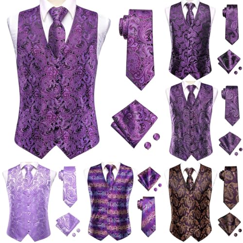Men's Silk Waistcoat Set Including Tie Hanky and Cufflinks for Groomsmen Party or Business Suit2
