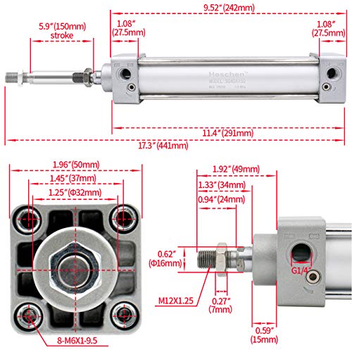 Cilindro neumático de doble efecto SC 40-150 para un control de movimiento estable 3