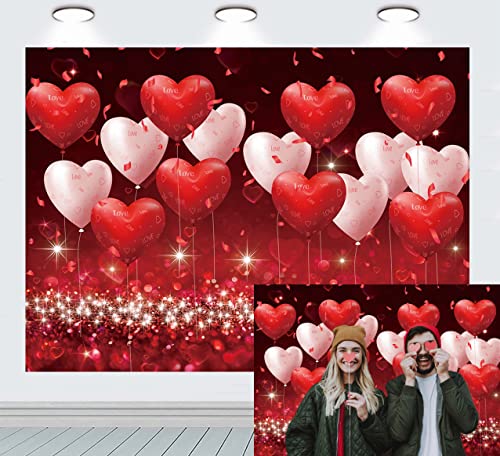 INRUI Día de San Valentín Fotografía Fondos Red Hearts Globos Love Theme Party Wedding Bridal Shower Decoración (2,1 x 1,5 m) Cover