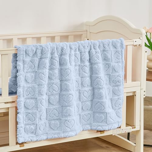 Image of Yurhap Heart Baby Blanket, Love Plush Fleece Baby Blankets for Boys Girls | Soft Sherpa Baby Girl Blanket for Infant Toddler Newborn Gift, Fluffy Baby Essentials, For Crib Stroller, 30 inchx40 inch